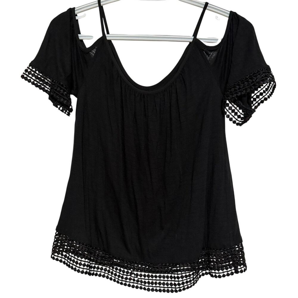 White House Black Market Womens Black Short Sleeve Cold Shoulder Blouse Size XXS